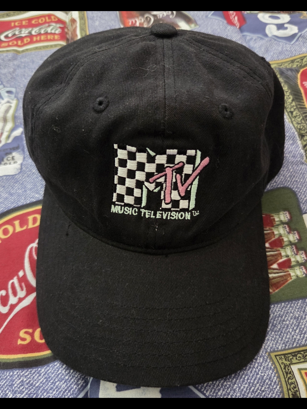 MTV Black Cap with Pink Logo and Checkerboard Accent